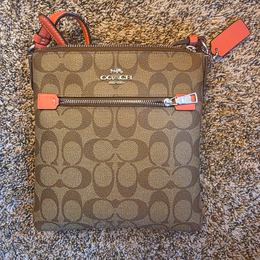 COACH Mini Rowan File Bag In Signature Canvas and orange